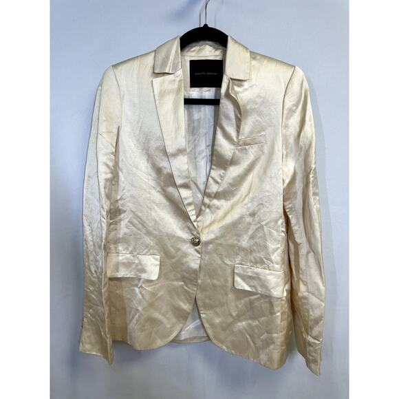 BIRGITTE HERSKIND Single Breasted Satin One Button Blazer Jacket Beige Size S - Picture 1 of 10